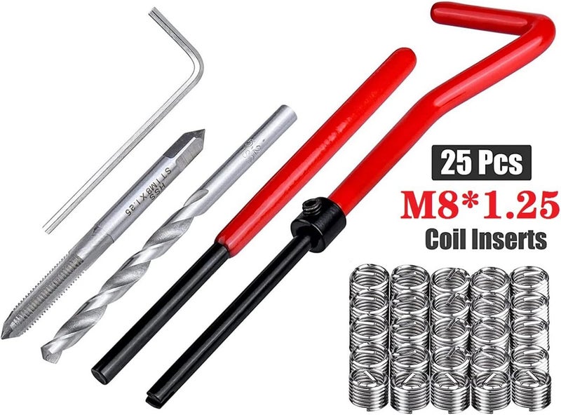 fixinus Store 30 Piece M8 x 1.25mm Thread Repair Insert Kit, Stainless Steel Thread Repair Kit Helicoil Coil Compatible Hand Tool Set for Auto Repair - Image 2